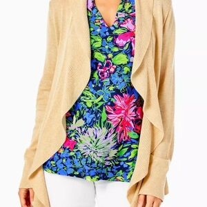 NWT Lilly Pulitzer Sweater heathered sand bar metallic Abelle Cardigan Large